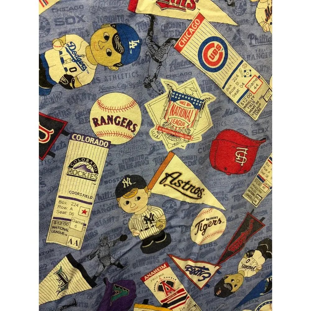 Vintage MLB Baseball Favric All Team Pennant Mascot Ticket Stub Cotton Quilt VTG